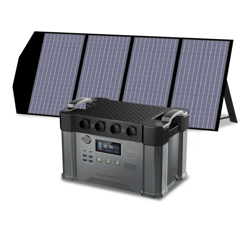ALLPOWERS Draagbaar powerstation (S2000 Pro), 1451Wh mobiele stroomaccu, zonnegenerator 2400W (piek 4000W), contactdoos met 200W opvouwbaar zonnepaneel voor camping, tuin, noodgevallen