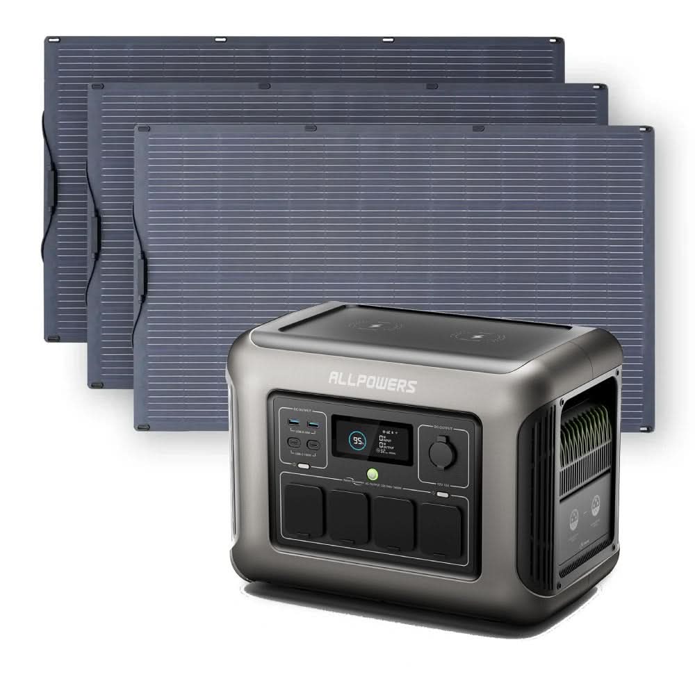 ALLPOWERS Zonnegeneratorset 1800W (R1500 + SF100 100W flexibel zonnepaneel)